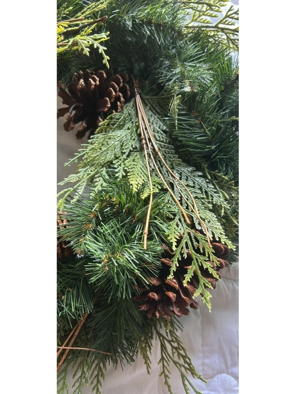 Green Pine and Cedar Holiday Wreath with Pinecones